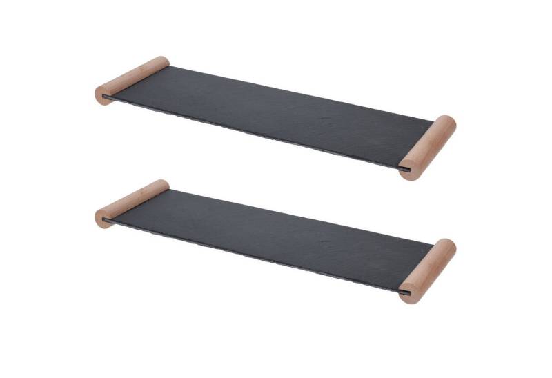HAC24 Servierplatte Servierplatte Schieferplatte Käseplatte Wurstplatte Servierteller, Schiefer, (2-tlg), 50 x 15 cm mit Holzgriffen von HAC24