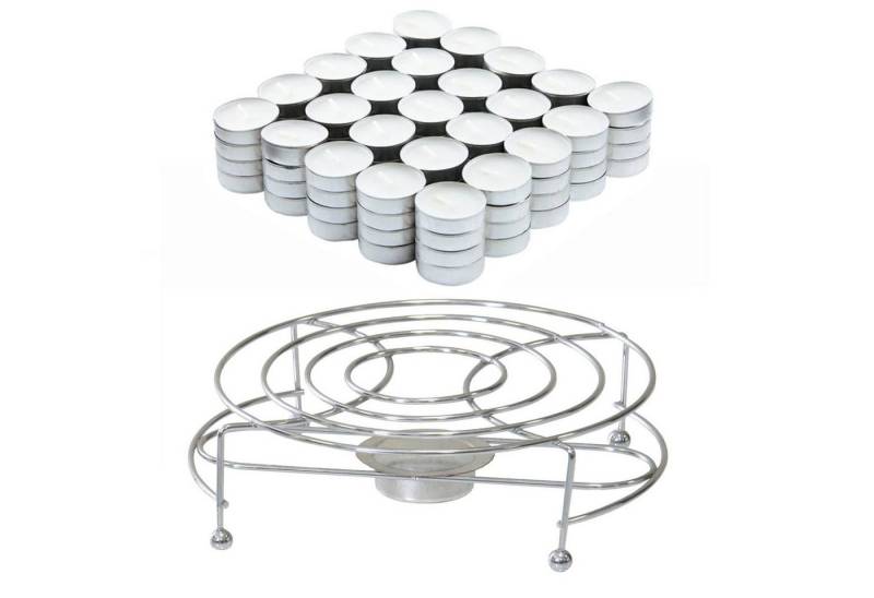 HAC24 Stövchen Teewärmer Speisenwärmer Tee Kaffee Warmhalteplatte, (1-tlg), Verchromt Inkl. Teelichthalter und 100 Teelichter von HAC24