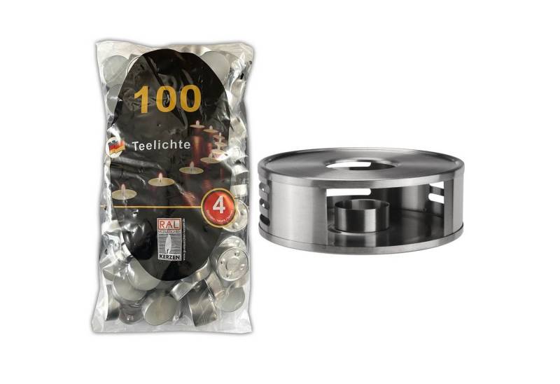 HAC24 Stövchen Teewärmer Speisenwärmer Tee Kaffee Warmhalteplatte, Edelstahl, inkl. Teelichthalter und 100 Teelichter von HAC24