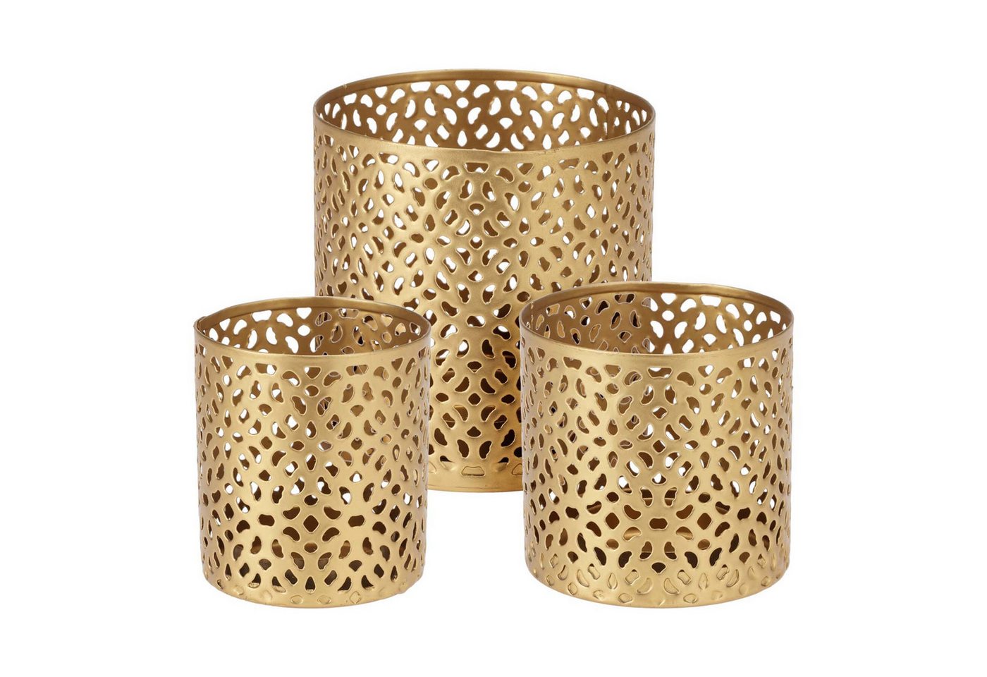 HAC24 Teelichthalter Metall Teelicht Halter Set Kerzenhalter Windlicht Tischdeko (3 St), mit Lichteffekte Gold Ø 5/6,5/8,5 cm von HAC24