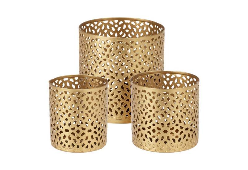 HAC24 Teelichthalter Metall Teelicht Halter Set Kerzenhalter Windlicht Tischdeko (3 St), mit Lichteffekte Gold Ø 5/6,5/8,5 cm von HAC24