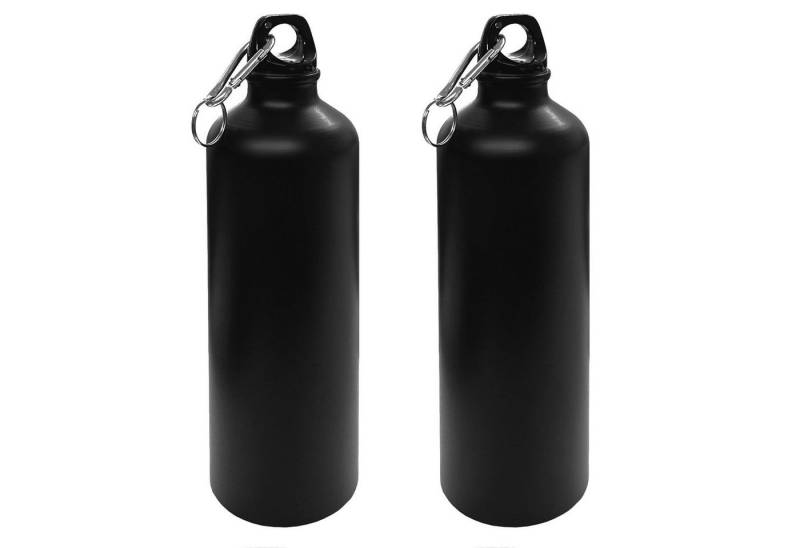 HAC24 Trinkflasche 2x Alu Wasserflasche Sportflasche Fahrradflasche Aluflasche, Aluminium Matt Schwarz 750 ml mit Karabiner von HAC24