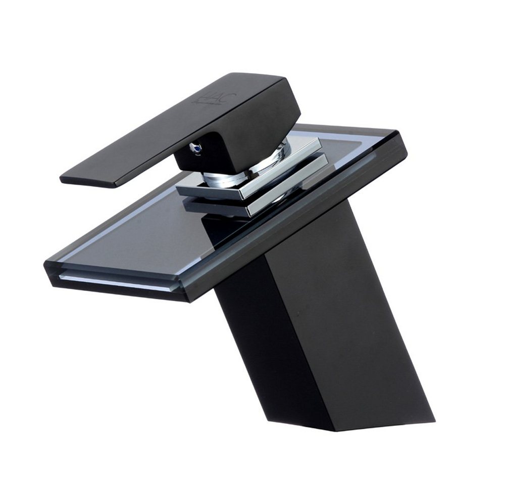 HAC24 Waschtischarmatur Glas Wasserfall Waschbecken Armatur Wasserhahn Messing, Schwarz von HAC24