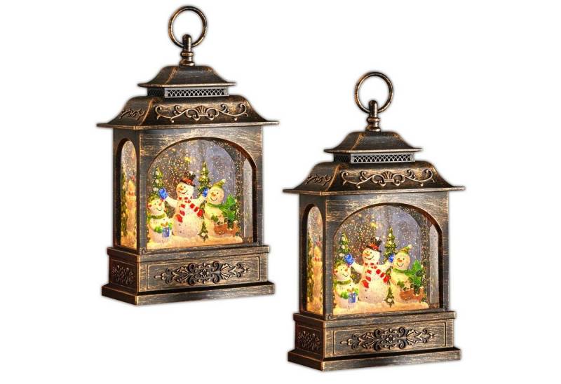 HAC24 Weihnachtsfigur LED Aquarium-Laterne Schneemänner Weihnachtslaterne Weihnachtsdeko (2 St), mit Glitzereffekt und LED Beleuchtung von HAC24