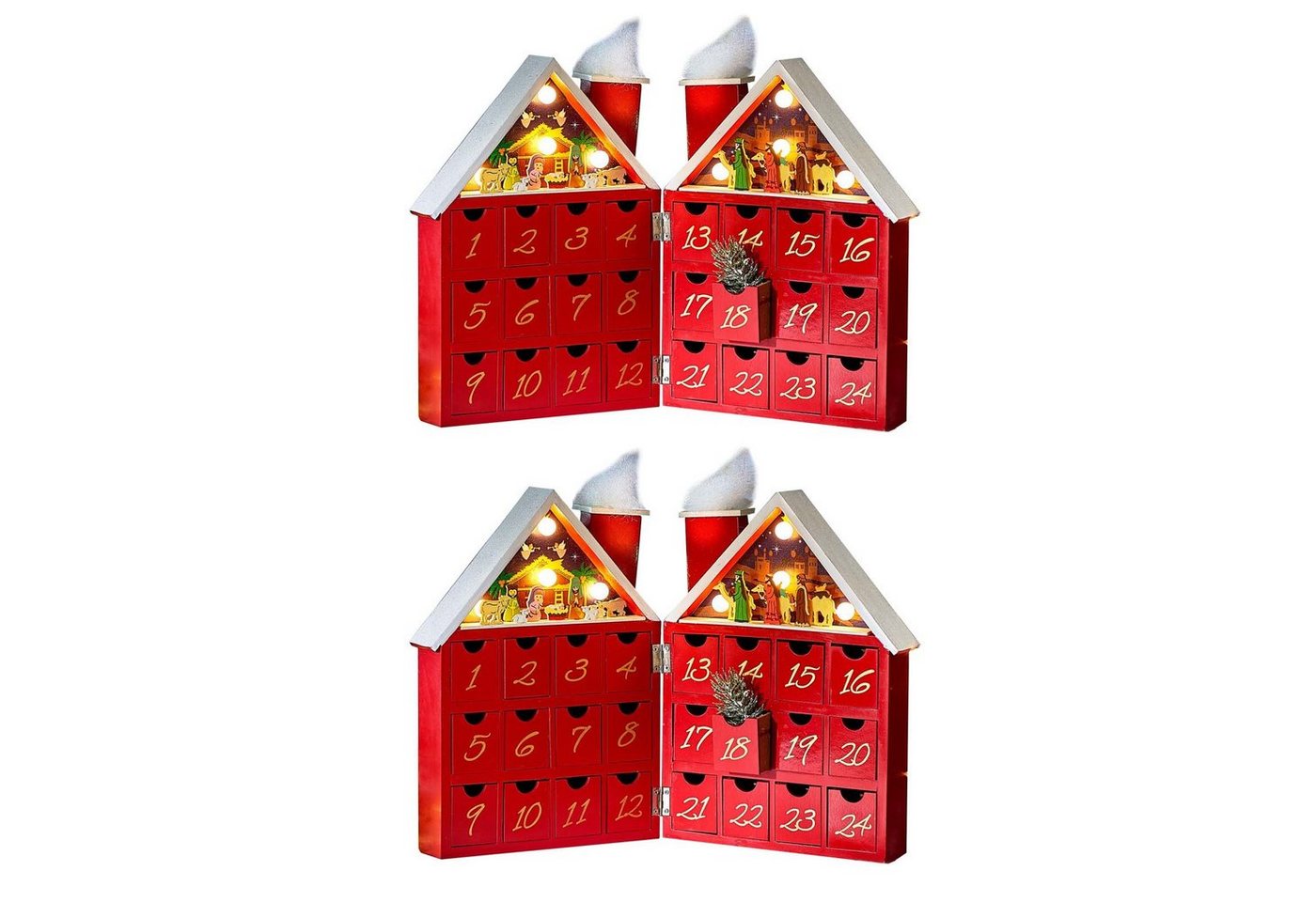 HAC24 befüllbarer Adventskalender Weihnachtskalender Krippenszene Weihnachtsdeko (2-tlg), aus Holz mit Musik und LED-Licht von HAC24