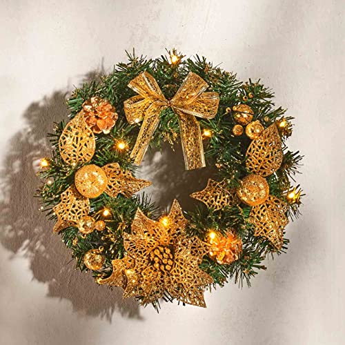 Künstlicher LED Tür Weihnachtskranz Ø 30 cm Gold Advent Wandkranz Türkranz Lichterkranz Weihnachtsgesteck Adventsgesteck von HAC24