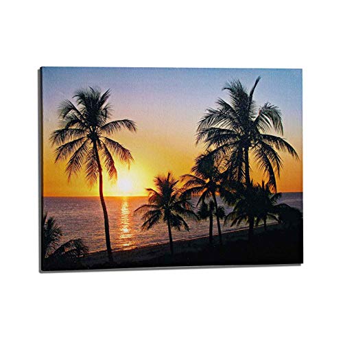 HAC24 LED Leinwand Bild Sonnuntergang Strand 30x40 cm Beleuchtet Batteriebetrieben Wandbild Leuchtbild Leinwandbild Leucht Strandbild Kunstdruck von HAC24