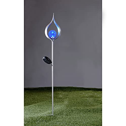 HAC24 LED Solar Gartenleuchte 93 cm Flammenleuchte Silber Solarlampe Solarleuchte Garten Deko Licht Blau Solarlicht Kugel Leuchte (Tropfen) von HAC24
