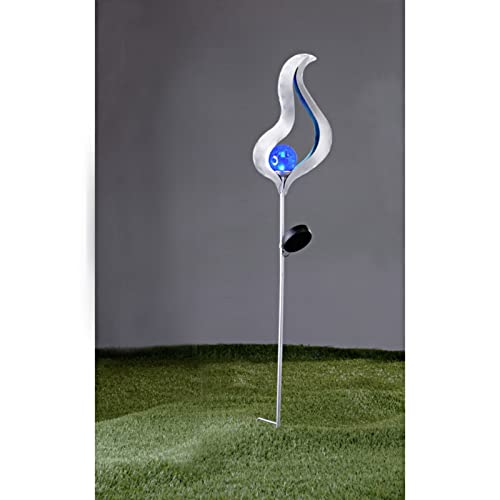 HAC24 LED Solar Gartenleuchte 93 cm Flammenleuchte Silber Solarlampe Solarleuchte Garten Deko Licht Blau Solarlicht Kugel Leuchte (Welle) von HAC24