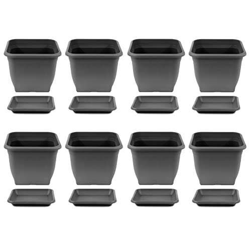 HAC24 Pflanztopf 33 x 33 cm Kunststoff incl. Untersetzer Eckig Anthrazit Pflanzkübel Pflanzuntersetzer Blumentopf Blumenkübel Pflanzcontainer (8) von HAC24