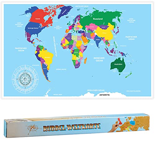 Rubbel Weltkarte 52x88 cm Deutsch in Colorbox Rubbelkarte Landkarte Poster XXL Länderkarte Rubbelweltkarte von HAC24
