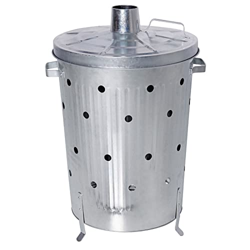 Verbrennungstonne 75l Metall Verzinkt mit Deckel Gartenabfall Verbrenner Brenntonne Garten Feuertonne Silber von HAC24