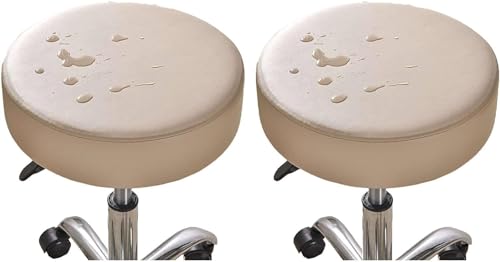Barhocker-Bezüge, rund, wasserdicht, PU-Leder, Barhocker-Stuhlbezüge, 6er-Set, 4er, 2er Set mit elastischer Unterseite, Stretch-Barhockerbezüge (Beige, 2er-Set) von HACLEN