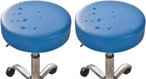 Barhocker-Bezüge, rund, wasserdicht, PU-Leder, für Barhocker, Stuhlhussen, 6er-Set, 4er, 2er Set mit elastischer Unterseite, Stretch-Barhocker-Bezüge (Blau, 2er-Set) von HACLEN