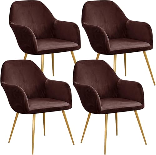 Esszimmerstuhlhussen aus Samt, gebogene Rückenlehne, Stretch-Akzent-Stuhlhussen, weich, mit elastischer Unterseite, waschbar, abnehmbar, für Esszimmerstühle, Braun, 4 Stück von HACLEN