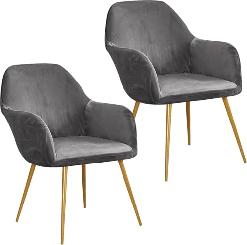 Esszimmerstuhlhussen aus Samt, gebogene Rückenlehne, Stretch-Akzent-Stuhlhussen, weich, mit elastischer Unterseite, waschbar, abnehmbar, für Esszimmerstühle, Grau, 2 Stück von HACLEN