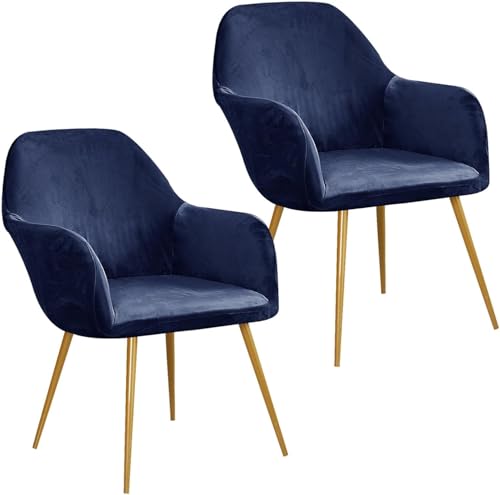 Esszimmerstuhlhussen aus Samt, gebogene Rückenlehne, Stretch-Akzent-Stuhlhussen, weich, mit elastischer Unterseite, waschbar, abnehmbar, für Esszimmerstühle, Marineblau, 2 Stück von HACLEN