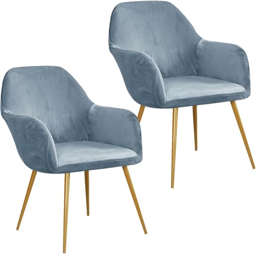 Esszimmerstuhlhussen aus Samt, gebogene Rückenlehne, Stretch-Akzent-Stuhlhussen, weich, mit elastischer Unterseite, waschbar, abnehmbar, für Esszimmerstühle (Graublau, 2er-Set) von HACLEN