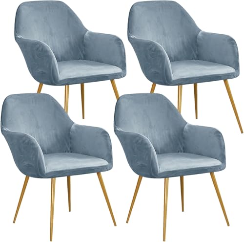 Esszimmerstuhlhussen aus Samt, geschwungene Rückenlehne, Stretch-Akzent-Stuhlhussen, weich, mit elastischer Unterseite, waschbar, abnehmbar, für Esszimmerstühle (Graublau, 4er-Set) von HACLEN