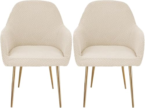 Esszimmerstuhlhussen mit gebogener Rückseite, dehnbar, Esszimmerstuhlhussen, weich, abnehmbar, waschbar, mit elastischer Unterseite, Beige, 2 Stück von HACLEN