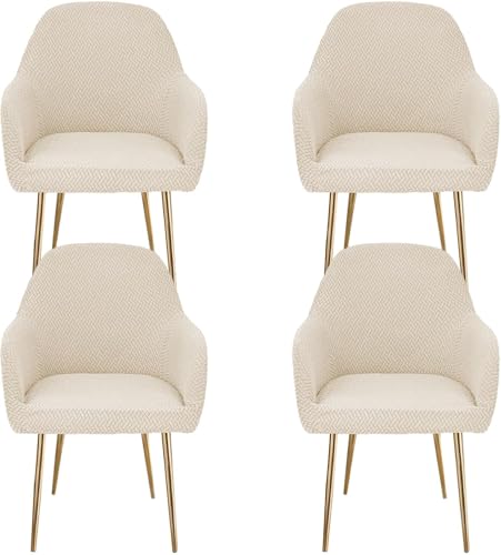 Esszimmerstuhlhussen mit gebogener Rückseite, dehnbar, Esszimmerstuhlhussen, weich, abnehmbar, waschbar, mit elastischer Unterseite, Beige, 4 Stück von HACLEN