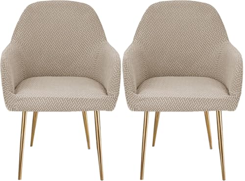 Esszimmerstuhlhussen mit gebogener Rückseite, dehnbar, Esszimmerstuhlhussen, weich, abnehmbar, waschbar, mit elastischer Unterseite, Khaki, 2 Stück von HACLEN
