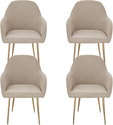 Esszimmerstuhlhussen mit gebogener Rückseite, dehnbar, Esszimmerstuhlhussen, weich, abnehmbar, waschbar, mit elastischer Unterseite, Khaki, 4 Stück von HACLEN