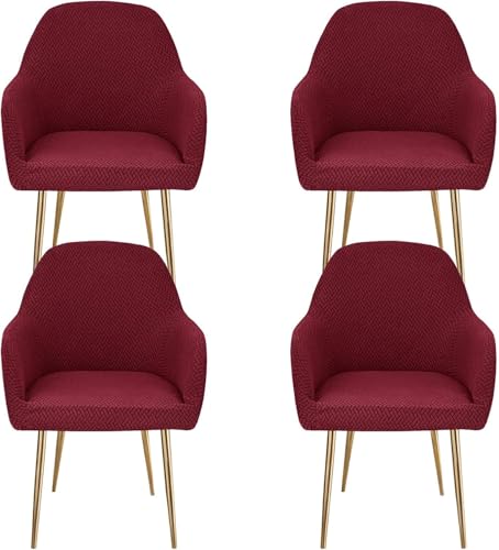 Esszimmerstuhlhussen mit gebogener Rückseite, dehnbar, Esszimmerstuhlhussen, weich, abnehmbar, waschbar, mit elastischer Unterseite, Rot, 4 Stück von HACLEN