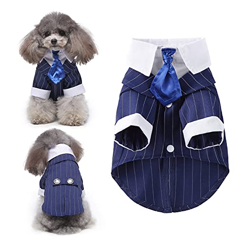 HACRAHO Smoking für Hunde, Hochzeit, 1 Stück, blau gestreift, für Hunde, Hochzeit, formeller Anzug für kleine Katzen, Hunde, Welpen, Brustumfang 48 cm von HACRAHO