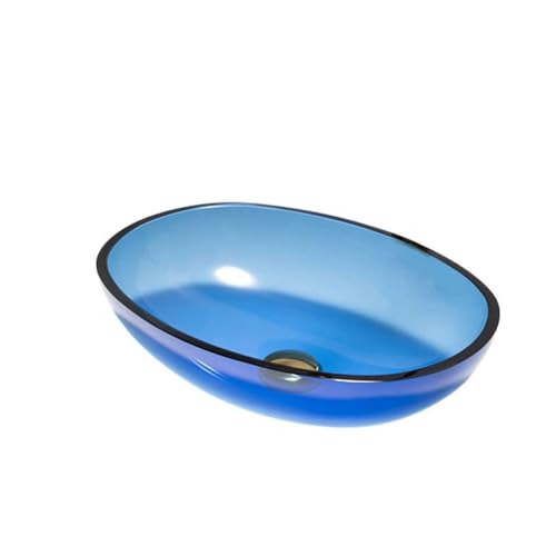 Aufsatzwaschbecken for Badezimmer, oval, Handwaschbecken aus gehärtetem Glas, for Garderobe, Küche, Toilette(Blue,C) von HACSYP