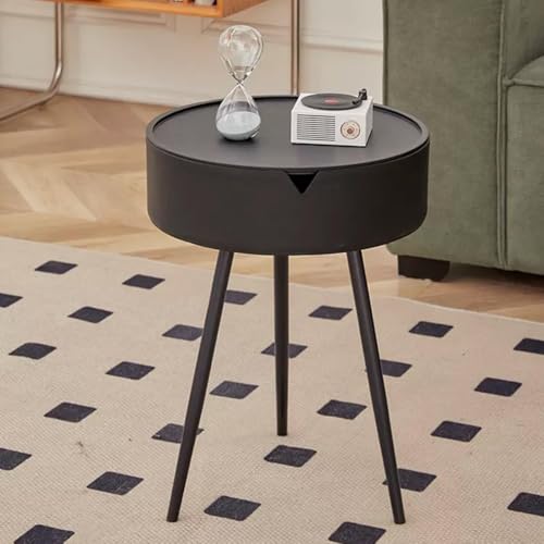 HACSYP Moderner Beistelltisch mit verstecktem Stauraum, runder Nachttisch mit abnehmbarem Tablett, Couchtisch for das Wohnzimmer(Black) von HACSYP
