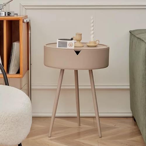 HACSYP Moderner Beistelltisch mit verstecktem Stauraum, runder Nachttisch mit abnehmbarem Tablett, Couchtisch for das Wohnzimmer(Khaki) von HACSYP