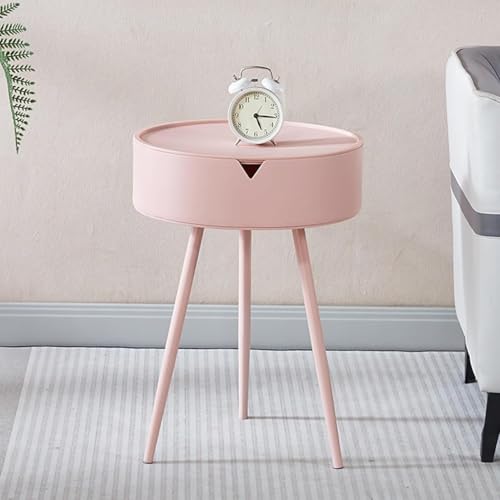 HACSYP Moderner Beistelltisch mit verstecktem Stauraum, runder Nachttisch mit abnehmbarem Tablett, Couchtisch for das Wohnzimmer(Pink) von HACSYP