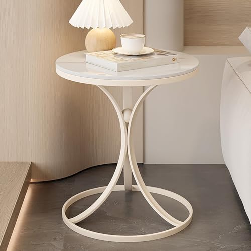 HACSYP Runder Beistelltisch aus Marmor for Wohnzimmer, runder Sofa-Beistelltisch, Kleiner Snack-Teetisch fürs Büro mit Metallbeinen(Cream,40 cm/16 in) von HACSYP