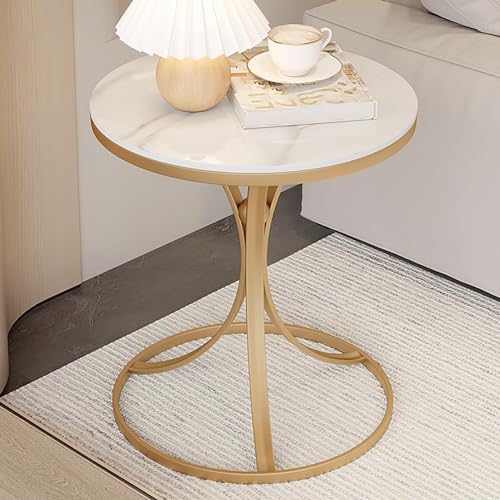 HACSYP Runder Beistelltisch aus Marmor for Wohnzimmer, runder Sofa-Beistelltisch, Kleiner Snack-Teetisch fürs Büro mit Metallbeinen(Gold,55 cm/22 in) von HACSYP