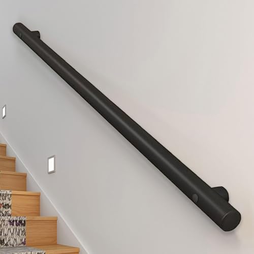 Industrieller Treppenhandlauf aus Metall, Treppengeländer aus rundem Rohr for Innen-/Außenstufen, Wandhalterung, Haltegriff for Verandatreppe(9.2ft/280cm) von HACSYP