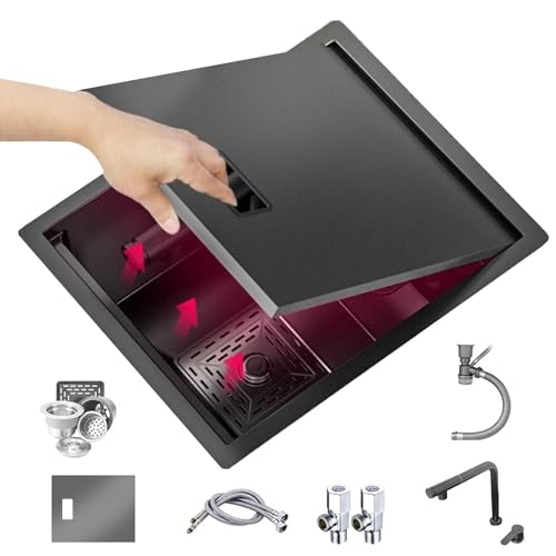 Versteckte Küchenbar-Spüle mit klappbarem Wasserhahn, Edelstahl-Unterbau-Arbeitsplatz-Bar-Spüle for kleine Bar-Vorbereitungs-Wohnmobile(40 * 44 * 22cm) von HACSYP