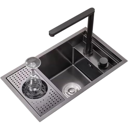 Wohnmobil-Küchenspüle mit unsichtbarem Design, Unterbau-Küchenarbeitsplatz – Einzelbeckenspüle aus Edelstahl, einziehbarer Wasserhahn mit Abdeckung(55 * 32 * 23cm) von HACSYP