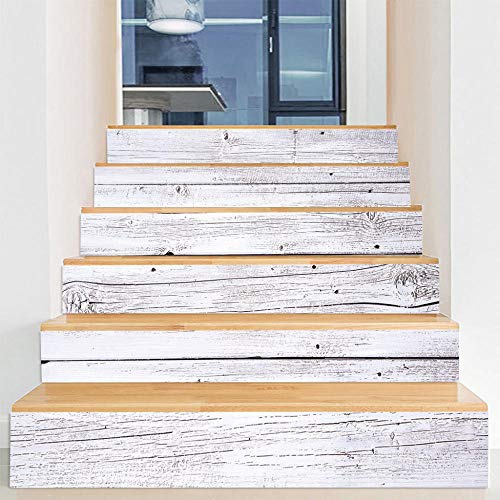 HADAIZI Treppen-Aufkleber, 3D, Holzmaserung, weiß, selbstklebend, wasserdicht, abnehmbar, für Treppen, Badezimmer, Küche, DIY, Dekoration zu Hause von HADAIZI