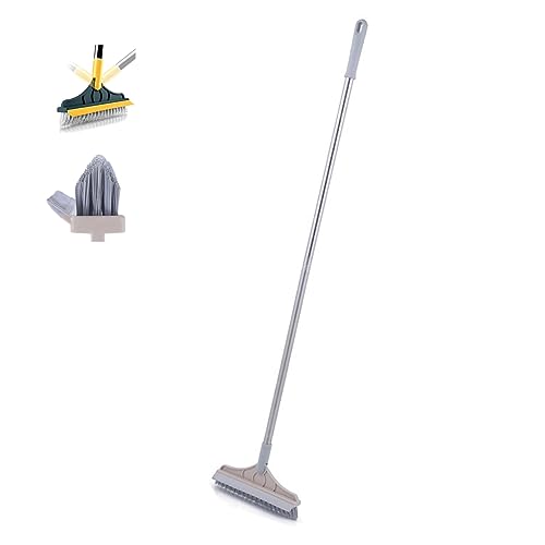 2 In 1 Floor Scrub Cleaning Brush Wiper, Floor Scrub Brush with Long Handle and Squeegee, Bathroom Wiper with 120 Degree Removable Rotatable Head, for Cleaning Patio, Bathroom (Beige) von HADAVAKA