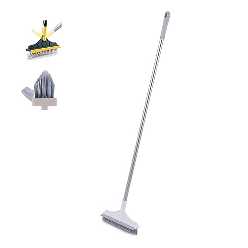 2 In 1 Floor Scrub Cleaning Brush Wiper, Floor Scrub Brush with Long Handle and Squeegee, Bathroom Wiper with 120 Degree Removable Rotatable Head, for Cleaning Patio, Bathroom (White) von HADAVAKA