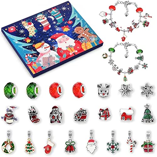 Christmas Countdown Calendar, 24 Days Countdown Christmas Advent Calendar Bracelet Diy Bracelet Set, Xmas Themed Charm Bracelet Making Set, Gifts For Girls Kids Teens (B) von HADAVAKA