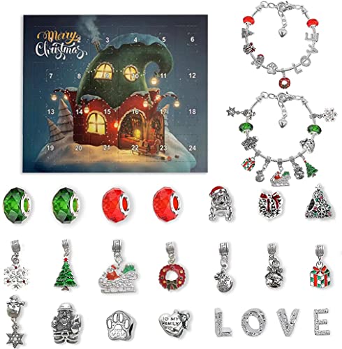 HADAVAKA 2022 Christmas Countdown Calendar, 24 Days Countdown Christmas Advent Calendar Bracelet Diy Bracelet Set, Xmas Themed Charm Bracelet Making Set, Gifts For Girls Kids Teens (A) von HADAVAKA