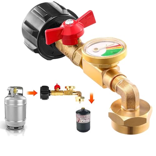 HADAVAKA Propane Refill Elbow Adapter with Gauge and Valve, 90 Degree Elbow Adapter with On-Off Control Valve Propane Tank Adapter, Ideal for Camping Grill 1lb Bottle Tank von HADAVAKA