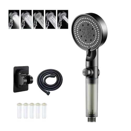 Hochdruck-duschkopf Mit 5 Filtermodi, Filter-Duschkopf Mit One-Touch-Start/stopp-Funktion Und Schlauch, Wassersparendes Baden Für Den Heim- Und Fitnessstudio-gebrauch (Black) von HADAVAKA