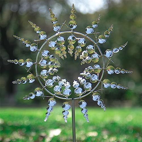 Outdoor Wind Spinner, Wind Spinner for Garden, Wind Sculptures Spinners, Dynamic 3D Windmill, with Metal Garden Stake, Gardening Plug Wind Spinners Decor for Yard, Garden, Outside (Silver) von HADAVAKA