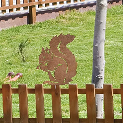 HADAVAKA Retro Rusty Metal Cat Fence Topper Decor, Metal Garden Yard Art Summer Farmhouse Home Decor Outdoor Ornaments Décor Courtyard Lawn Gift Ideal for Yard, Patio (Squirrel) von HADAVAKA