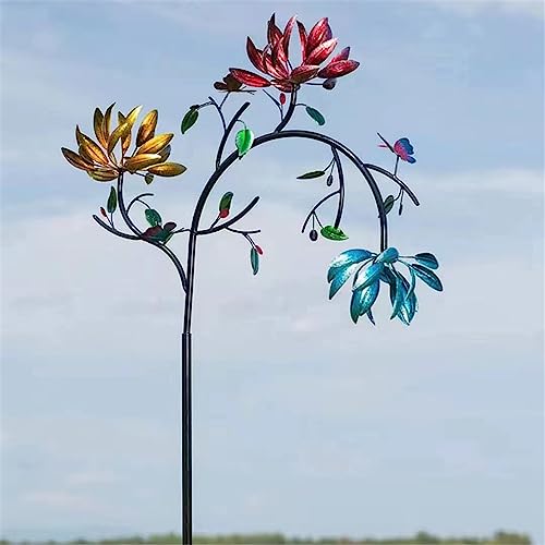 Wind Im Freien Spinner, Wind Spinner Für Garten, Wind Skulpturen Spinner, Dynamische 3D Windmühle, Mit Metall Garten Pfahl, Gartenarbeit Plug Wind Spinner Dekor Für Hof, Garten, Außen (Flower) von HADAVAKA