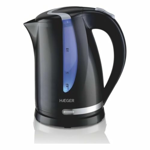 HAEGER BLACKNESS Elektrischer Wasserkocher, 1,7 Liter, 2.200 W, 360° drehbarer Basis, verdeckter Widerstand aus Edelstahl, Trockengehschutz, automatische Abschaltung von HAEGER