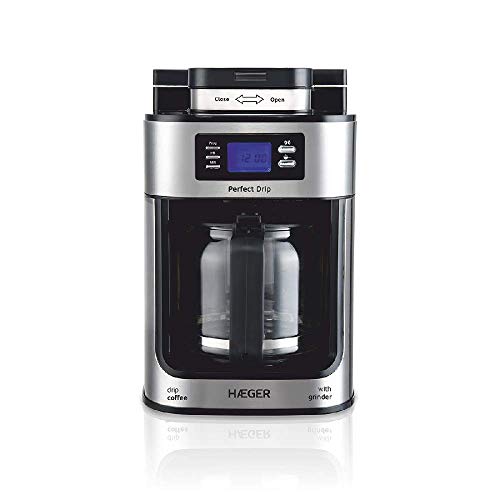 HAEGER CM-10B.010A Perfect Drip Kaffeemaschine mit 1050 W Leistung, Fassungsvermögen 1,2 l, Warmhalteplatte für Warmhalten, Kaffeemühle mit 60 g Fassungsvermögen von HAEGER